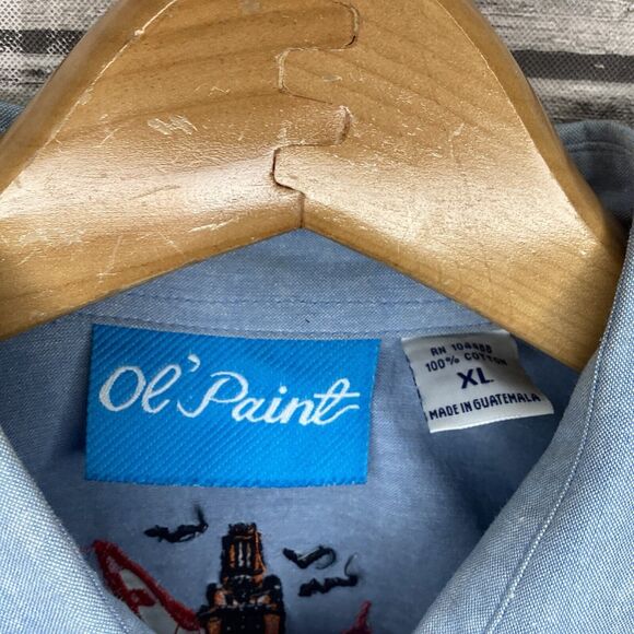 Vintage Ol' Paint Shirt Womens XL Blue Austin Texas Chambray Embroidered - Picture 8 of 10
